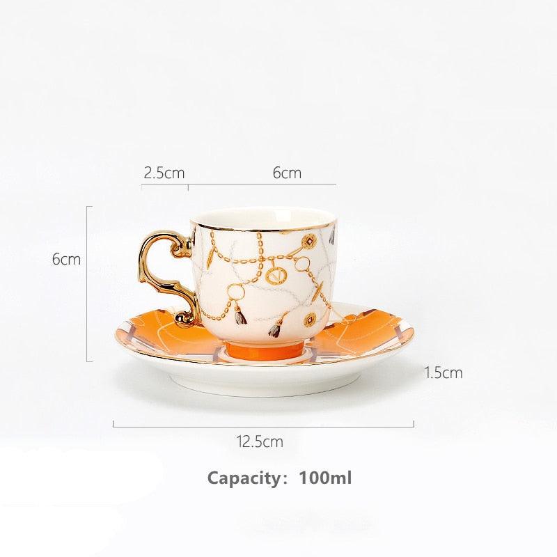 New Year Gift Turkish Style Luxury Ceramic Coffee Cups and Saucer Set
