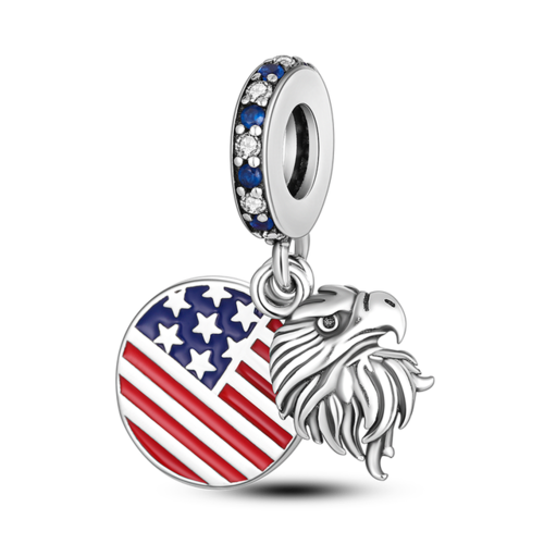 Silver Eagle And America Flag Dangle 925 Sterling Silver Statue Of