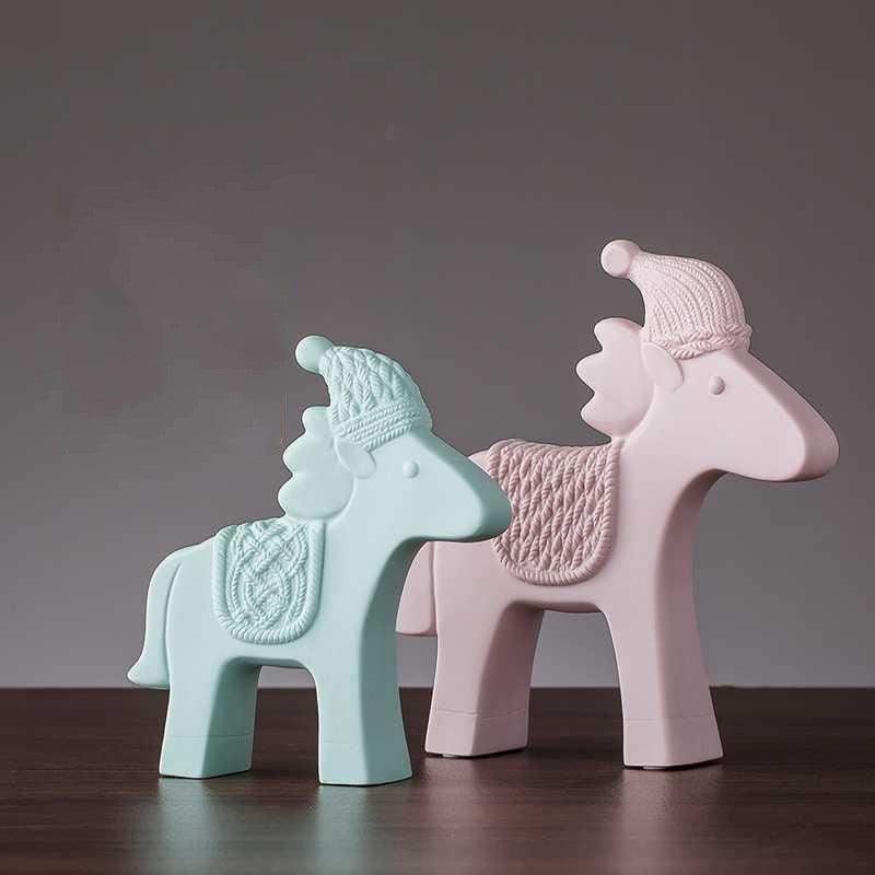 Macaron Ceramic Rabbit And Deer Figurines Ornaments