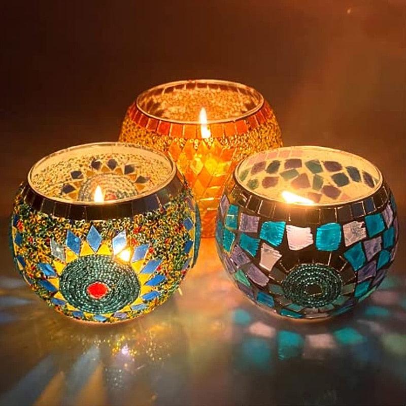 Mosaic Candle Holder Glass Handmade Candlestick Romantic Moroccan