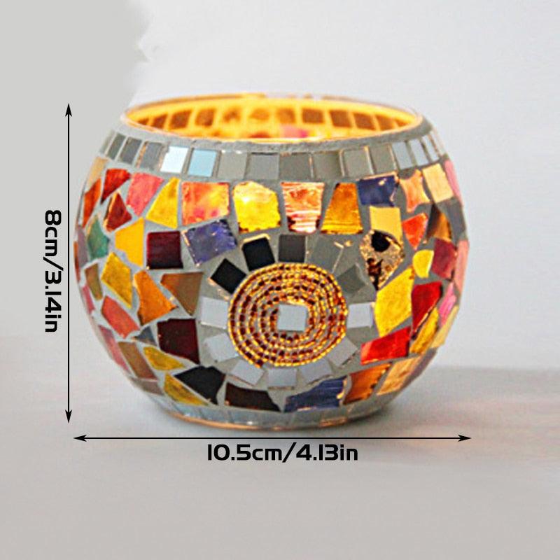 Mosaic Candle Holder Glass Handmade Candlestick Romantic Moroccan
