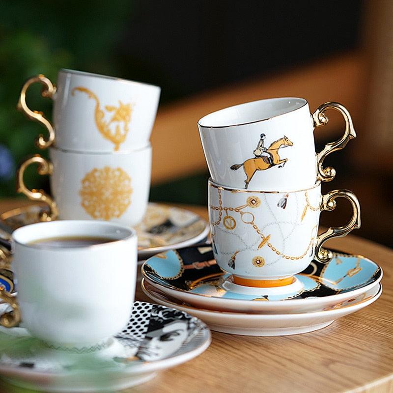 New Year Gift Turkish Style Luxury Ceramic Coffee Cups and Saucer Set