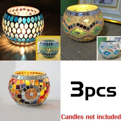 Mosaic Candle Holder Glass Handmade Candlestick Romantic Moroccan
