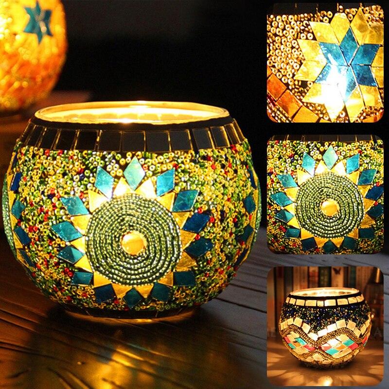 Mosaic Candle Holder Glass Handmade Candlestick Romantic Moroccan