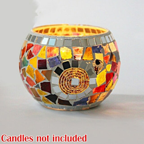 Mosaic Candle Holder Glass Handmade Candlestick Romantic Moroccan