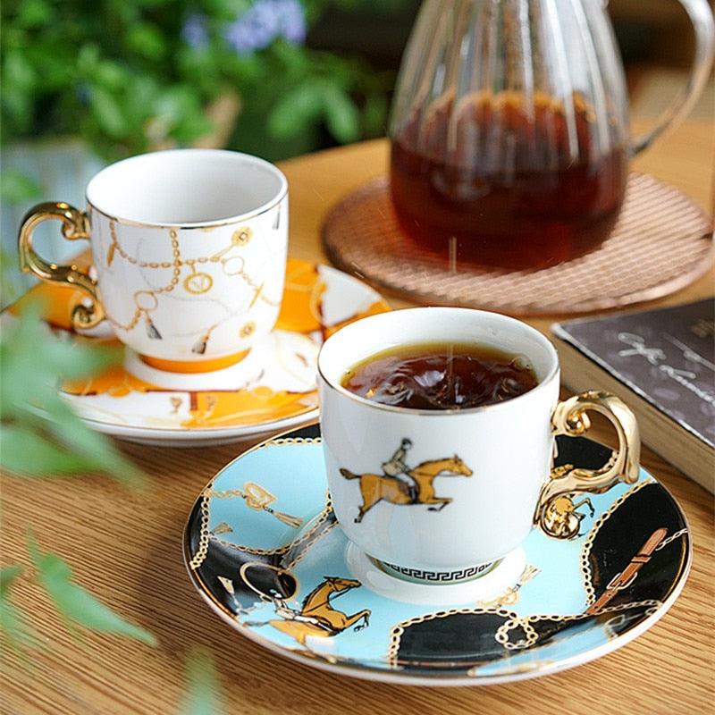 New Year Gift Turkish Style Luxury Ceramic Coffee Cups and Saucer Set