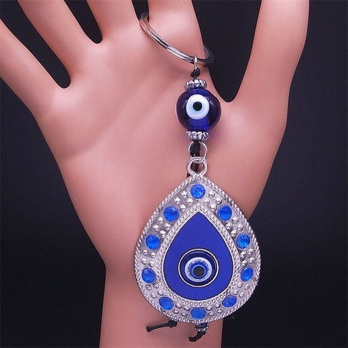 Hamsa Hand Turkish Blue Eye Alloy Keychain Women Evil Eyes Silver