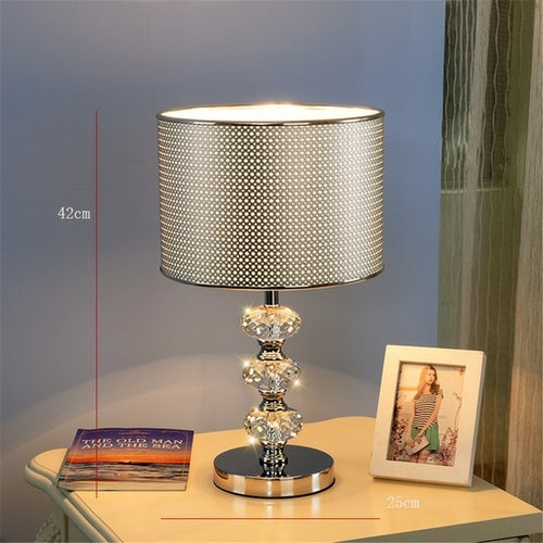 American Luxury Crystal Gourd Silver Pvc Shade Led Table Lamp Living