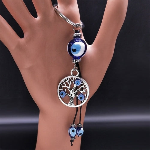 Hamsa Hand Turkish Blue Eye Alloy Keychain Women Evil Eyes Silver