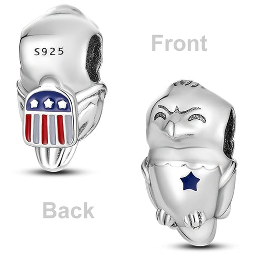 Silver Eagle And America Flag Dangle 925 Sterling Silver Statue Of