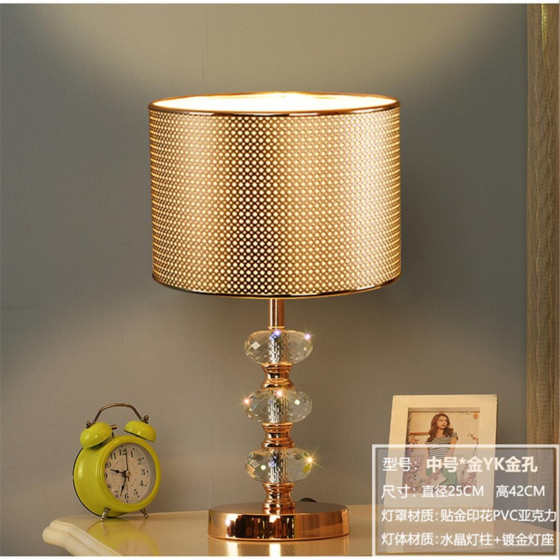 American Luxury Crystal Gourd Silver Pvc Shade Led Table Lamp Living