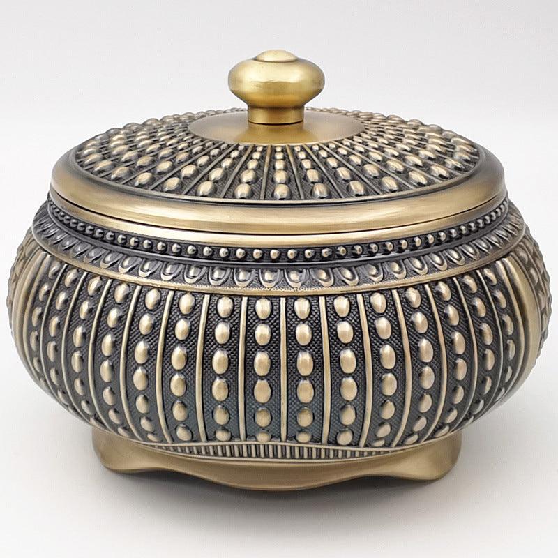 Antique Copper Ashtray Windproof Ashtray With Lid