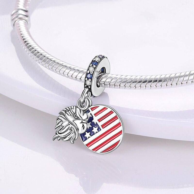 Silver Eagle And America Flag Dangle 925 Sterling Silver Statue Of