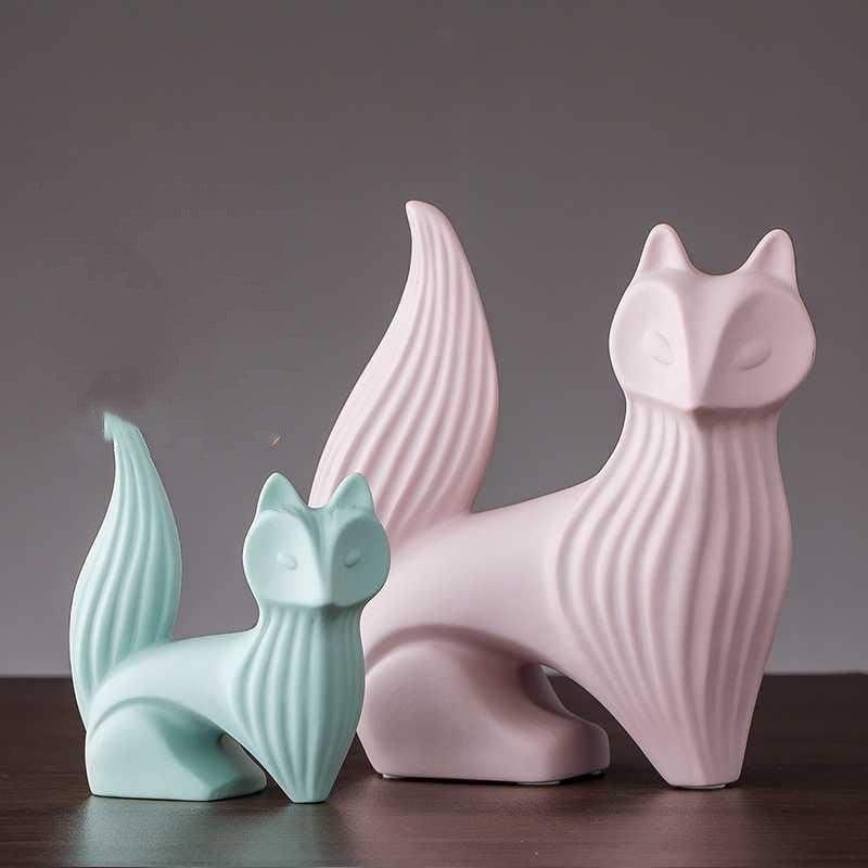 Macaron Ceramic Rabbit And Deer Figurines Ornaments