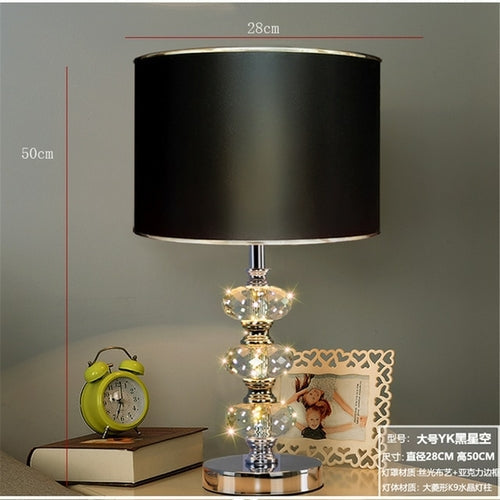 American Luxury Crystal Gourd Silver Pvc Shade Led Table Lamp Living