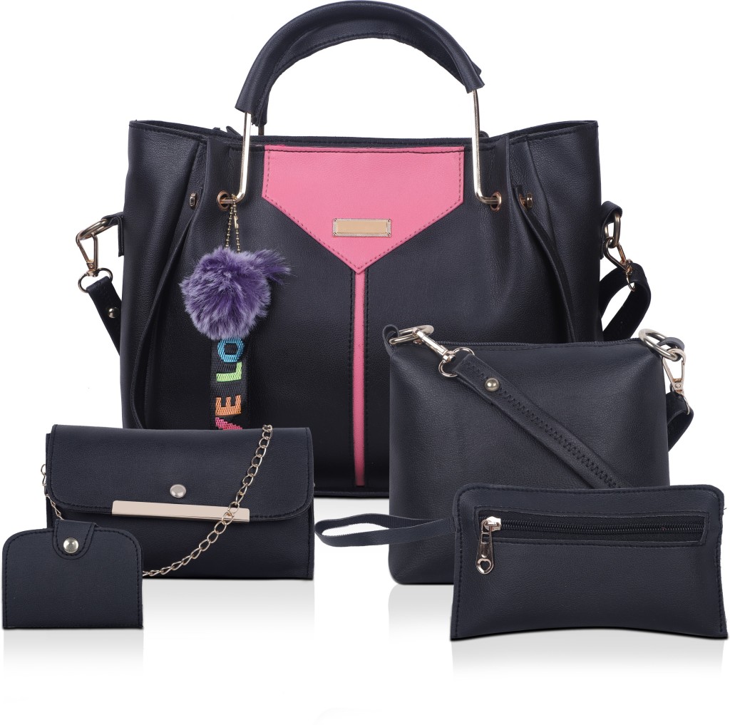 ShezelleWomen Black Hand-held Bag - Extra Spacious(Pack of: 5)