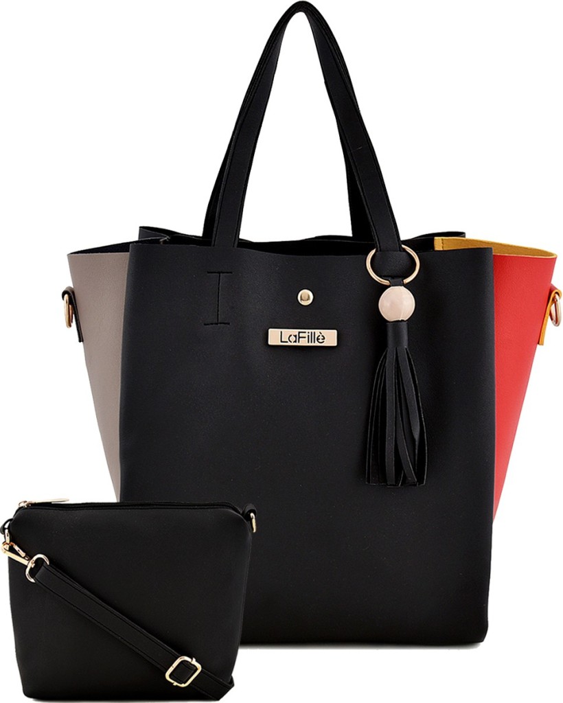 LaFilleWomen Black Hand-held Bag - Regular Size(Pack of: 2)