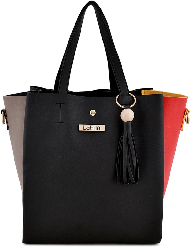 LaFilleWomen Black Hand-held Bag - Regular Size(Pack of: 2)